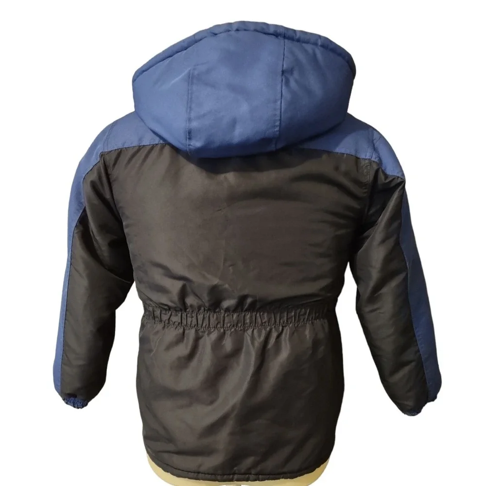 OshKosh Jacket Boys Size 12 Puffer Blue Black Winter Parka Coat Hooded Retro
